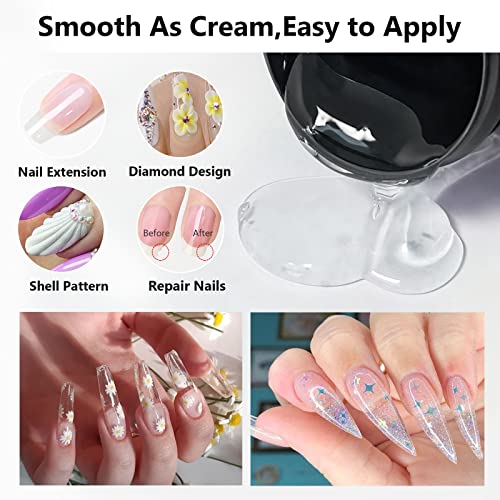 X&D Gel Nail Polish Kit UV Polygel 2 Bottles Quick Dry 100g Natural Clear Color Nail Extension with Nail Forms, Nail File, Acrylic Nail Sable Brush (Transparent & Nude Pink) - Image 4