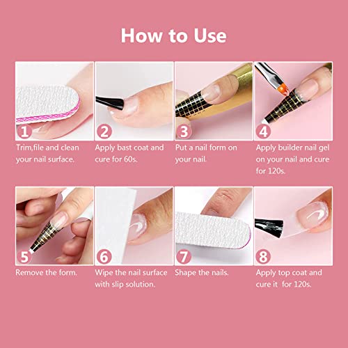 X&D Gel Nail Polish Kit UV Polygel 2 Bottles Quick Dry 100g Natural Clear Color Nail Extension with Nail Forms, Nail File, Acrylic Nail Sable Brush (Transparent & Nude Pink) - Image 7