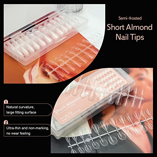 X&D Short Nail Tips Pre-buff PMMA Ultra Thin False Nails, 240pcs Soft Gel Full Cover Fake Almond Nail Tips Soak Off X Gel Nail Extensions in 12 sizes - Image 2