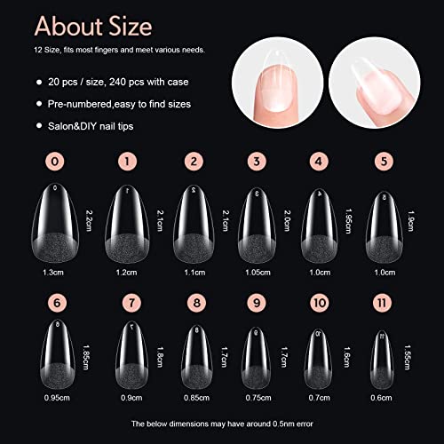 X&D Short Nail Tips Pre-buff PMMA Ultra Thin False Nails, 240pcs Soft Gel Full Cover Fake Almond Nail Tips Soak Off X Gel Nail Extensions in 12 sizes - Image 6