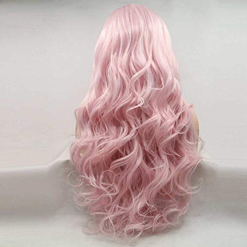 xiweiya Baby Pink Wig Long Body Wave Light Pink Synthetic Lace Front Wig Heat Resistant Fiber Hair Wig Middle Part Cosplay Wig 24inch - Image 4