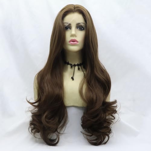 xiweiya Dark Brown Lace Front Wig Long Body Wave Chestnut Mixed color Side Part Glueless Natural Hairline 13x3 Lace Front Wigs Heat Resistant Hair for Women 24inch - Image 6
