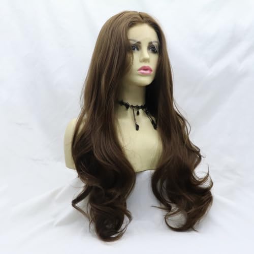 xiweiya Dark Brown Lace Front Wig Long Body Wave Chestnut Mixed color Side Part Glueless Natural Hairline 13x3 Lace Front Wigs Heat Resistant Hair for Women 24inch - Image 3
