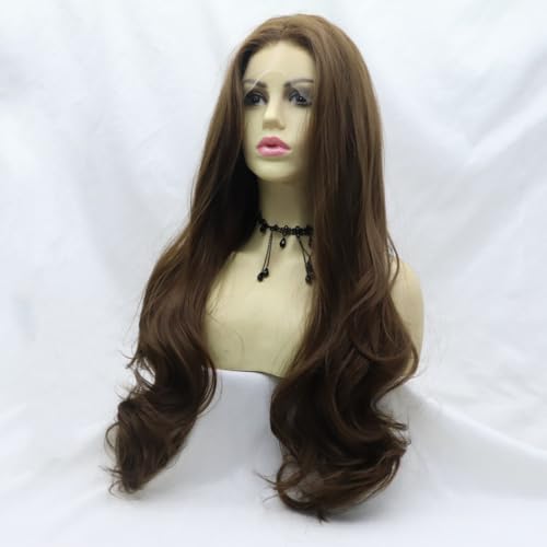 xiweiya Dark Brown Lace Front Wig Long Body Wave Chestnut Mixed color Side Part Glueless Natural Hairline 13x3 Lace Front Wigs Heat Resistant Hair for Women 24inch - Image 2