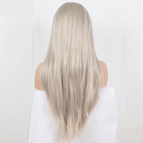 xiweiya Silver Gray Wigs Long Natural Straight Hair 13 * 3 Lace Ash Platinum Blonde Wigs For Women Grey Wig Heat Resistant Fiber Hair Middle Parting Wigs for Women 24inch - Image 4
