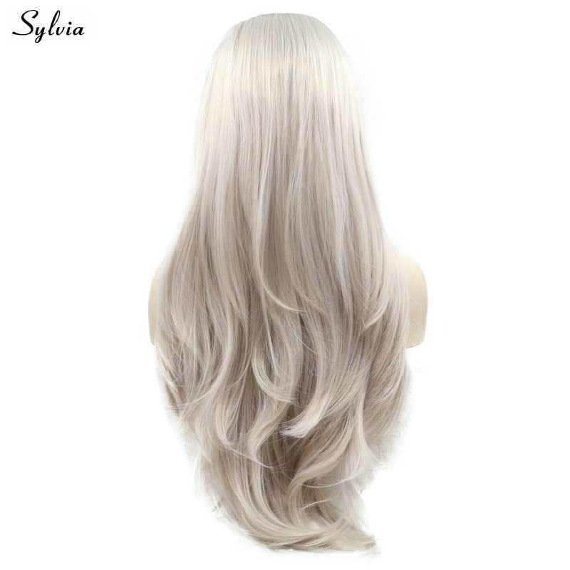 xiweiya Silver Gray Wigs Long Natural Straight Hair 13 * 3 Lace Ash Platinum Blonde Wigs For Women Grey Wig Heat Resistant Fiber Hair Middle Parting Wigs for Women 24inch - Image 6