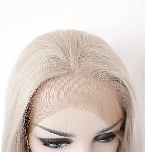 xiweiya Silver Gray Wigs Long Natural Straight Hair 13 * 3 Lace Ash Platinum Blonde Wigs For Women Grey Wig Heat Resistant Fiber Hair Middle Parting Wigs for Women 24inch - Image 3