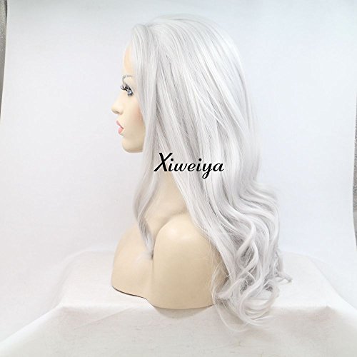 Xiweiya Wigs Silver Synthetic Lace Front Wig Platinum Grey Color Hair Heat Resistant Fiber Hair Side Part Body Wave Silver White Synthetic Lace Front Wigs for Women Makeup Cosplay Party Wig - Image 2