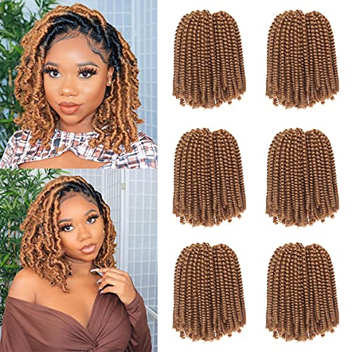 Xtrend 90strands Honey Blonde Spring Twist Crochet Hair 8 Inch Synthetic Crochet Braids Hair for Distressed Butterfly Locs Fluffy Twist Hair Extensions for Women 27#