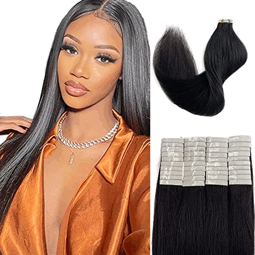 Yaki Straight Tape in Hair Extensions for Black Women 40Pcs 100g /Set,Double Sided Skin Weft Human Hair Seamless Extensions 100% Brazilian Remy Human Hair Kinky Straight Ins Hair Extensions 18inch