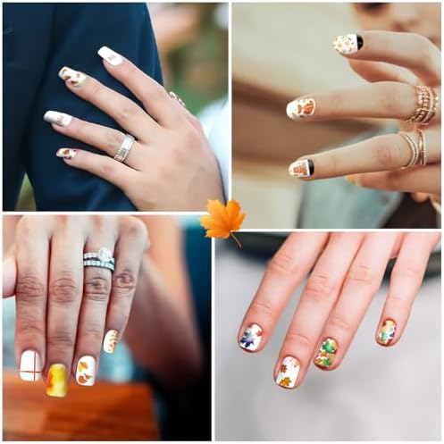 YECIRALA 12 Sheets Maple Leaf Nail Stickers for Women Gel Nails Strips Fall Leaf Nail Polish Stickers Full Nail Wraps Stick On Nails for Women Nail Polish Strips Nail Gel Strips with Nail File - Image 5