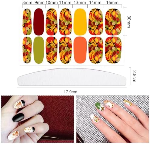YECIRALA 12 Sheets Maple Leaf Nail Stickers for Women Gel Nails Strips Fall Leaf Nail Polish Stickers Full Nail Wraps Stick On Nails for Women Nail Polish Strips Nail Gel Strips with Nail File - Image 6