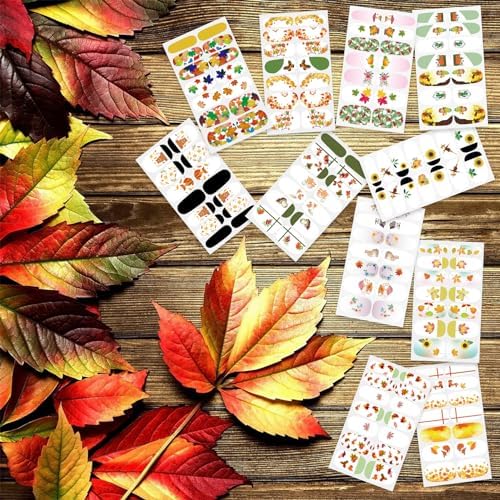 YECIRALA 12 Sheets Maple Leaf Nail Stickers for Women Gel Nails Strips Fall Leaf Nail Polish Stickers Full Nail Wraps Stick On Nails for Women Nail Polish Strips Nail Gel Strips with Nail File - Image 4