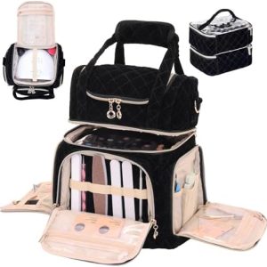 Yofuly Nail Polish Holder Organizer Bag, Nail Polish Organizer Holds 70 Bottles And 1 Nail Lamp, Nail Polish Holder Organizer Case Bag With 2 Tools Storage Side Pockets (Black)