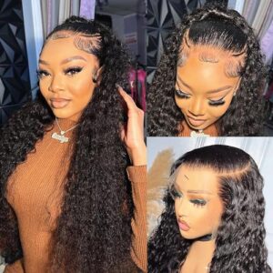 Yokada SKINLIKE HD Invisible Swiss Lace Human Hair Wig 13x6 Lace Front Deep Parting Space Wigs Deep Curly Style with Clean Hairline 180% Density for Black Women (14inch, 13x6 HD lace front)