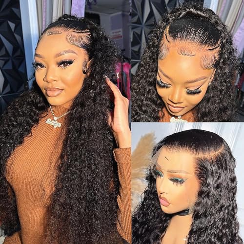 Yokada SKINLIKE HD Invisible Swiss Lace Human Hair Wig 13x6 Lace Front Deep Parting Space Wigs Deep Curly Style with Clean Hairline 180% Density for Black Women (14inch, 13x6 HD lace front)