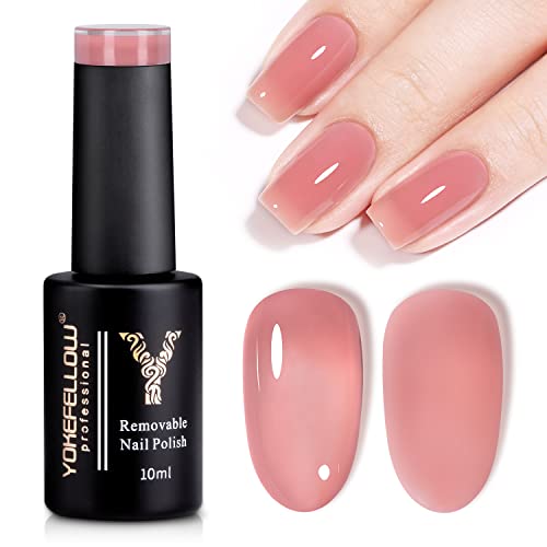 YOKE FELLOW Jelly Gel Nail Polish, Sheer Nude Pink Gel Nail Polish 10ml Jelly Natural Pink UV LED Cure Gel Polish for Nail Art DIY at Home