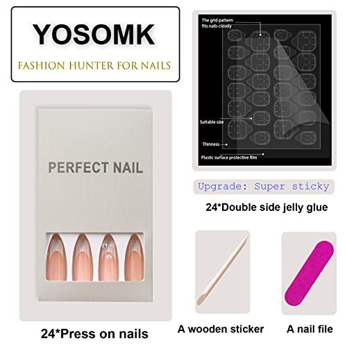 YOSOMK French Tip Press on Nails Long Fake Nails with Pearl Design Press On Coffin Acrylic Matte False Nails for Women Stick on Nails With Glue on Static nails - Image 2