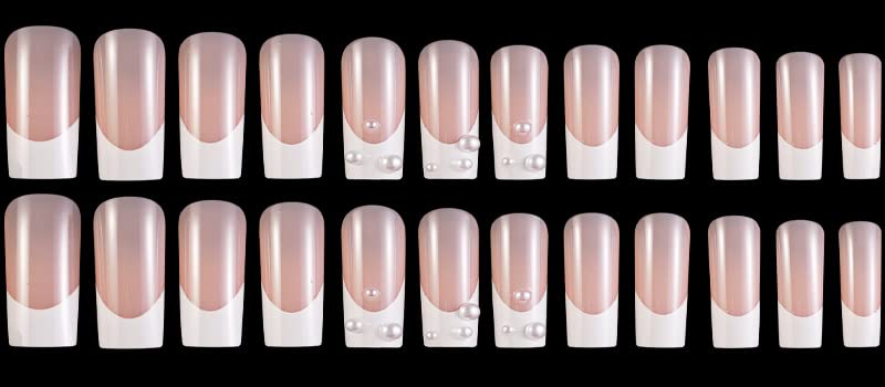 YOSOMK French Tip Press on Nails Long Fake Nails with Pearl Design Press On Coffin Acrylic Matte False Nails for Women Stick on Nails With Glue on Static nails - Image 5