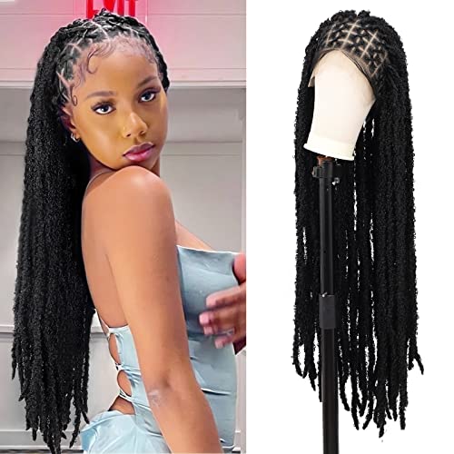 Youthfee 36" Knotless Locs Braided Wigs for women Braided Lace Front Wig with Baby Hair Embroidery Full Double Lace Braid Wig Lightweight Synthetic Faux locs Black Wig