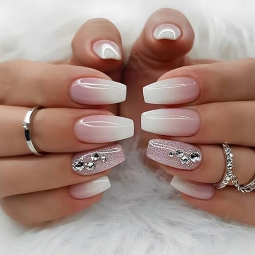 YoYoee Long Coffin False Nails Gradient Press on Nails Glossy Fake Nails Galaxy Stick on Nails for Women and Girls 24PCS