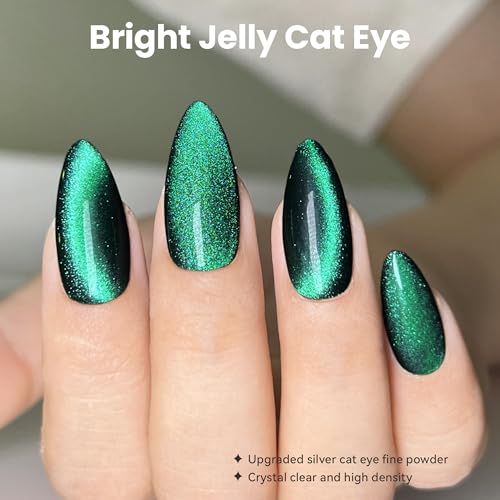 Likomey 15ml Cat Eye Gel Nail Polish Kit with Green Holographic Glitter UV LED Lamp - Image 2