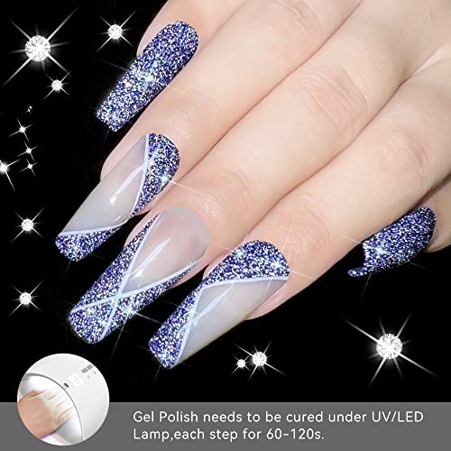YTD Likomey Reflective Glitter Gel Nail Polish,15ml Galaxy Colorful Navy Blue Flash Diamond Shimmer Gel,Super Sparkly Shiny Manicure UV Gel Varnish - Image 2