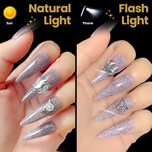 YTD Likomey Reflective Glitter Nail Gel Set,Falsh 6 Colors with Base and Top Coat Shimmer Black Silver Pink Blue Red Gold Diamond Sparkle UV Varnish,8 Pcs 7.5ml - Image 4