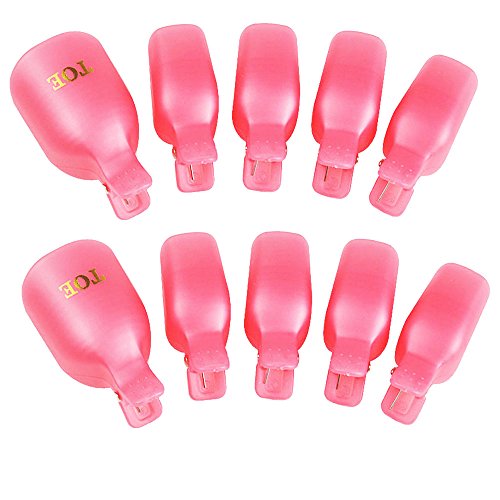 Yueton 10-Pack Pink Reusable Toenail Acetone Soak-Off Gel Polish Remover Clips