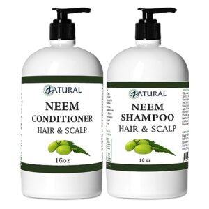 Zatural Natural Neem Shampoo & Conditioner Kit, Health Soothing & Healing For Sensative Scalp & Hair Nourish & Repair (16oz Shampoo & 16oz Conditioner)