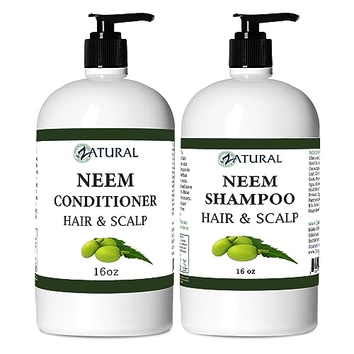 Zatural Natural Neem Shampoo & Conditioner Kit, Health Soothing & Healing For Sensative Scalp & Hair Nourish & Repair (16oz Shampoo & 16oz Conditioner)