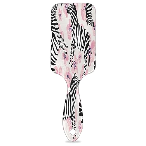 Zebra Flower Hair Brush Detangler Brush with Nylon Bristle for Thick Curly Thin Long Short Wet or Dry Hair Adds Shine and Makes Hair Health Paddle Hairbrush for Women Men