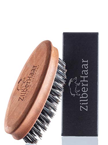 ZilberHaar Stiff Boar Bristle Pocket Brush for Short and Medium Beards