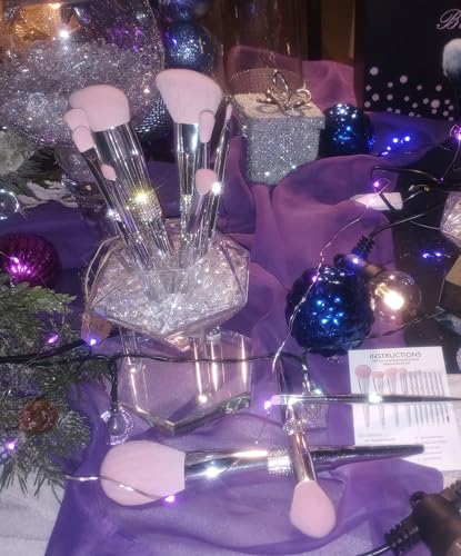 10 Piece Professional Makeup Brush Set with Diamond Crystal Holder and Decorative Vase Fillers