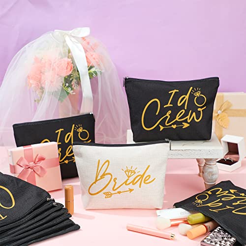 11-Piece White and Black Canvas Makeup Bag Set for Bridal Showers and Weddings - Image 3