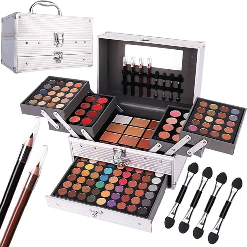 All-in-One 132 Color Makeup Kit for Teen Girls, Multicolor Eyeshadow Palette, Silver Case