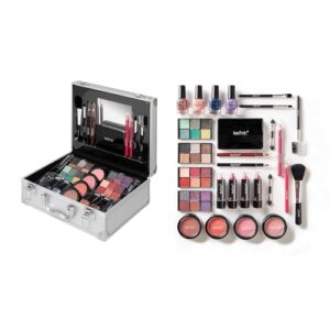 28 Piece Full Makeup Kit in Train Case with Brushes, Eyeshadows, Nail Polish