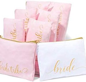 Heather & Willow Blush 8 Piece Canvas Makeup Bag Set for Bridesmaids & Bachelorette Parties