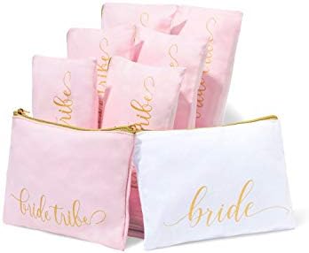 Heather & Willow Blush 8 Piece Canvas Makeup Bag Set for Bridesmaids & Bachelorette Parties