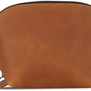 Luxury Tan Leather Travel Makeup Bag Toiletry Organizer for Men and Women