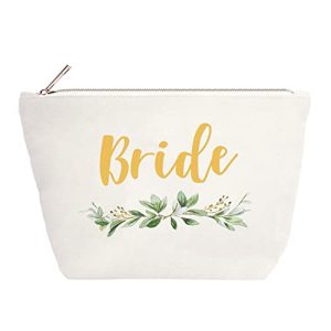 Elegantpark Bride Gold Script Canvas Makeup Bag for Weddings and Bachelorette Parties
