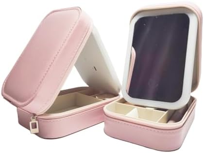 Pink Portable Travel Makeup Bag Organizer with LED Mirror for Girls and Ladies