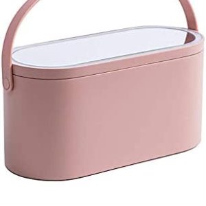 Luckystar Pink Portable Makeup Organizer Box with LED Mirror Touch Switch 10-Inch