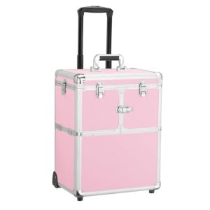 Topeakmart 4-Layer Portable Aluminum Rolling Trolley Case for Cosmetics, Jewelry, and Tools