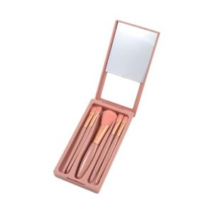 Travel Makeup Brushes with Mirror Box, 5 Pcs Portable Mini Makeup Brush Set, Eye Shadow Powder Make up Brushes, Complete Function Cosmetic Brushes Kit for Women Girls