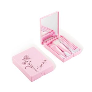 Callie Personalized Makeup Brush Set with Holder, Mirror, 5 Brushes, Custom Birth Flower