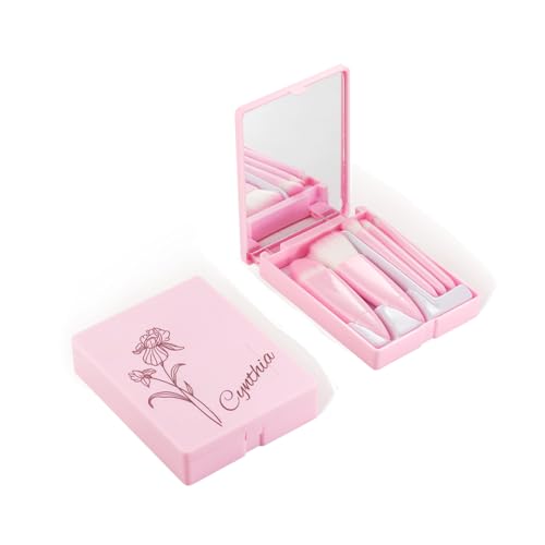 Callie Personalized Makeup Brush Set with Holder, Mirror, 5 Brushes, Custom Birth Flower