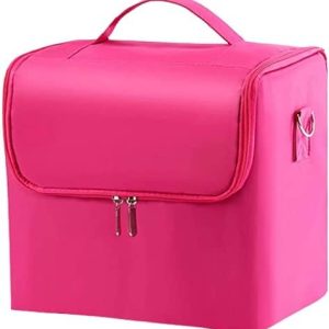 Adson Large Pink Cosmetic Travel Case with Shoulder Strap and Multifunctional Organizer