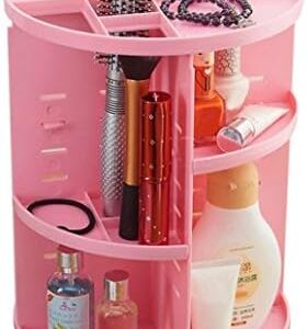 360 Rotating Pink Makeup Organizer Box with Large Vanity Storage Capacity