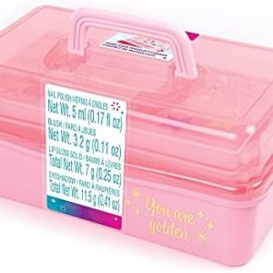 3C4G Pink and Gold Hard Case Makeup Storage Set - Kids Makeup Kit for Girls and Teens - Includes Storage Case, 5 Eyeshadows, 1 Blush, 2 Lip Glosses & 1 Nail Polish - Ages 8+ by Make It Real